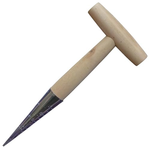 Machify 11 in Dibber Planter Tool, Chrome Head Garden Hand Tool, T-Shaped Dibber for Planting, Wood Handle, Fertilizing and Transplanting