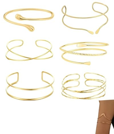 YIPFEN Lot de 6 Bracelets de Bras Dorés pour Femme - Bracelets Ajustables Style Bohème pour Festivals, Soirées, Bal de Promo et Usage Quotidien