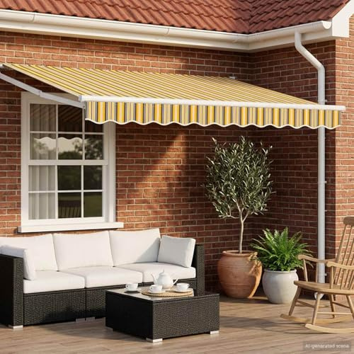 Runheo Tenda da sole elettrica estensibile gialla e grigia, 3 x 2,5 m, con sensore meteorologico a LED, telaio in alluminio, protezione solare, resistente alle intemperie, motorizzata elettricamente