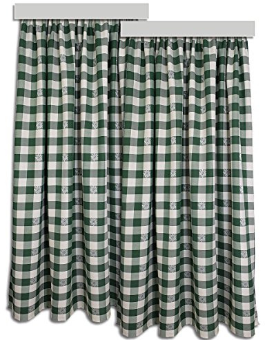 Dekoschal Karo mit Edelweiß Grün 2er-Pack/Set Landhaus-Stil | Vorhang mit Reihband | Webstoff hochwertig grün-weiß kariert | Übergardine für Küche, Esszimmer, Gästezimmer Höhe x Breite 125 x 130 cm