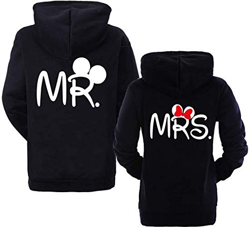 Couple Partenaire Sweat à Capuche Hoodie Mr Mrs Mickey Minnie - 1x Pull Homme Noir XXL