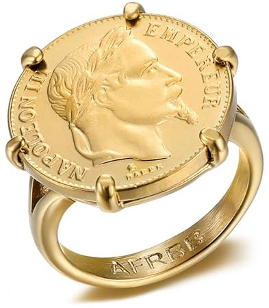 BOBIJOO Jewelry - Bague Napoléon Dorée - Pièce Style Louis d'or 21 mm - Acier Inoxydable PVD - Chevalière Unisexe - 60
