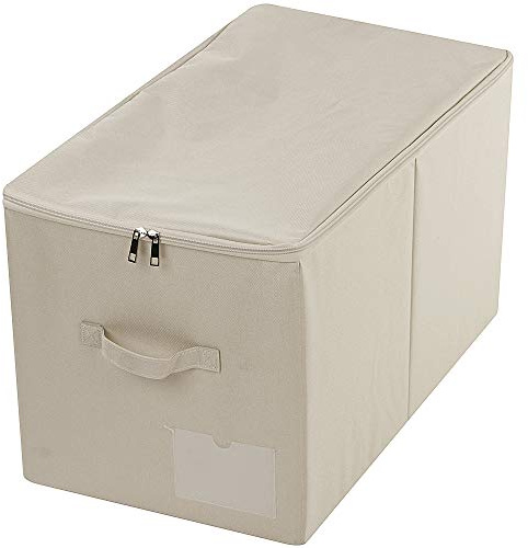 56 (L) x 32 (B) x 33 cm (H), großer faltbarer Schrank-Aufbewahrungskorb mit Deckel, waschbar, Etikettentasche, beige | Beige, 56 (L) x 32 (B) x 33 cm (H), waschbar, Etikettentasche, Praktische Heimaufbewahrung
