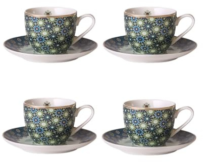 IMAGES D'ORIENT Andalusia Espresso-Set grün-Gold, 8-TLG, Porzellan, orientalisches Design mit geometrischen Mustern, inkl. Geschenk-Box