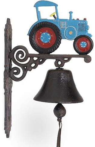 Moritz Wandglocke Gusseisen Traktor 37 cm – Türglocke Hausglocke antik | Gußeisen, rostbraun patiniert, Zugkordel am Klöppel, Wandmontage, Garten, Hof, Scheune, Landhaus, Geschenk, 3,1 kg