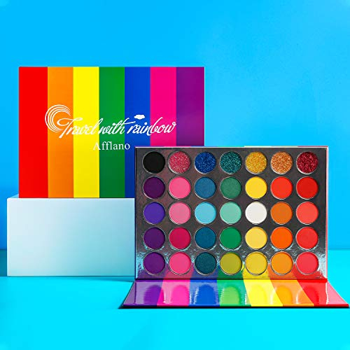 Palette Maquillage Yeux Couleur Professionnel,Afflano Eyeshadow Palette Travel With Rainbow, Paillette Mat Brillant Creme Naturelle Pigmentés Fard à Paupières,Rose Rouge Orange Jaune Vert Bleu Violet