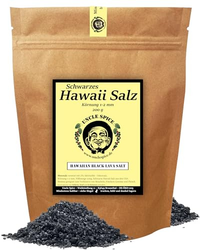 UNCLE SPICE® Hawaii Salz schwarz - 200g schwarzes Hawaiisalz - Premiumqualität - schwarzes Meersalz aus Hawaii - Dekorsalz - Black Lava Salt - Perfekt zur Dekoration