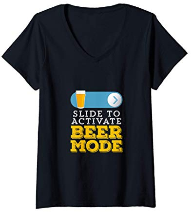 Womens Slide To Activate Beer Mode Funny Beer Lover Meme V-Neck T-Shirt