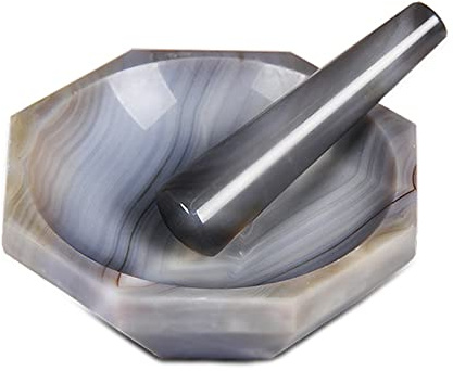 1 x 30 mm natürlicher Achat-Mörtel für Labor, verschleißfester Achatmörser mit Schleifstab