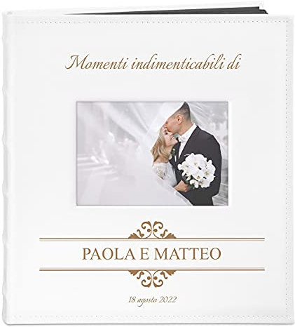 Maverton Album Foto Personalizzato ad Incisione Laser - Copertina in Pelle Sintetica con Finestra - 60 pagine nere - 240 foto 10x15 cm - idee regalo per anniversario, matrimonio - Nozze
