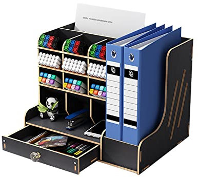 Catekro Schreibtisch Organizer, Stifthalter, Stiftebox, Stiftehalter Schreibtisch mit Schublade für Zuhause, Büro und Schule (Großes Schwarz)