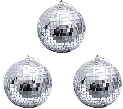 3 Pcs 3.2 Inch Silver Mirror Disco Balls Party Scene Decoration | Christmas Tree Bauble Hanging Ball for Home Party Christmas Wedding Decoration Lighting Effect