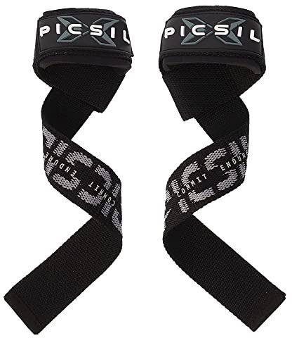 Picsil Straps Powerlifting, viktlyftningsremmar med vadderat stöd, idealiska grepp för fitness, gym, tyngdlyftning, dödlyftning, dödvikt, för kvinnor och män (svart)
