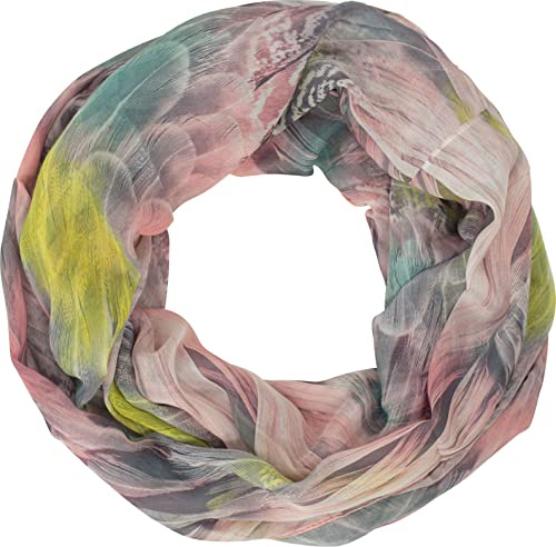 fashionchimp Loop Schlauchschal für Damen mit Feder-Muster in Batik Style, Crash and Crinkle, Seide, Schal