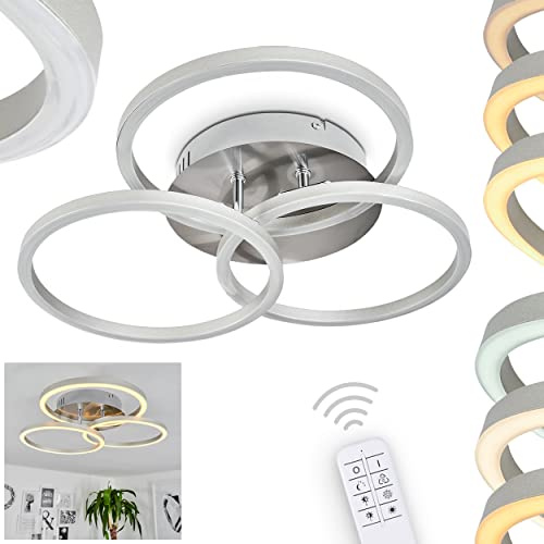 HOFSTEIN Plafoniera LED Xena, plafoniera dimmerabile in metallo in bianco/nickel opaco, elementi luminosi ruotabili, max. 3100 lumen, 2700-6000 Kelvin, 27 watt (incl.), con telecomando