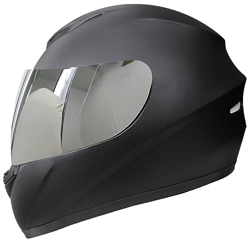 Zorax ZOR-819 Full Face Helmet + Mirrored Visor - Matt Black M (57-58cm) | Motorbike Motorcycle Road Legal ECE 2206