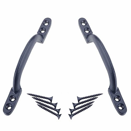 SUL Black Cast Iron Hot Bed Handles with Screw for Indoor or Outdoor Use, Black Japanned D Handle Gate Handle for Garden Gates, Shed Doors - 150mm Hot Bed Handle 2pk
