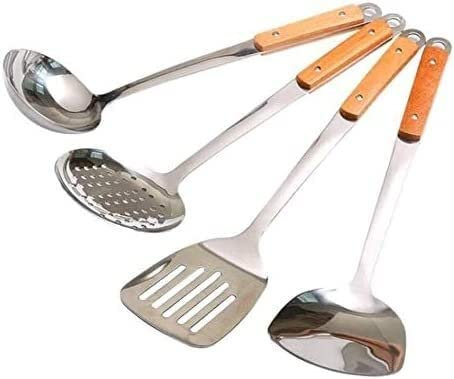 Set d'Ustensiles de Cusine Professionnel Spatule en Bois passoire poignée de Cuisine ustensiles de Cuisine en Acier Inoxydable et marmite cuillère à Soupe cuillère sauté Une Pelle