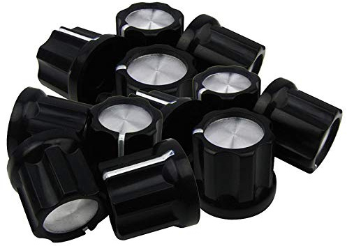 0Degree Guitar Pot Knob Guitar Amp Knöpfe Typ D Achse Potentiometer Töpfe Knöpfe Black Cap Silver Top, 12 Stück
