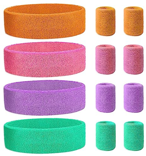 mizikuu Schweißband, 12 Teiliges Set Neon Stirnband Armband Absorbierendes Sport Schweißband Frottee Bunte Handgelenk für Fußball Basketball Laufen Radfahren Dekoration