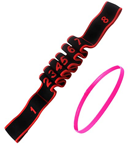 PFLYPF Yujiashenzhandai 1 Bande De RéSistance De Yoga Et 1 Bande De Cheveux d'exercice, Résistance Moyenne, Rose Rouge, 90*4cm, Yoga, Fitness, Danse, Pilates, Latin