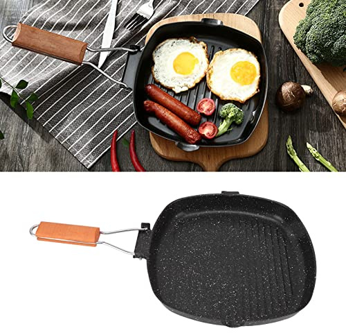 Sartén de Acero Al Carbono, Sartén Antiadherente con Mango de Haya Plegable, Sartén para Grill Dividida Reutilizable, Sartén de Ahorro de Energía para el Hogar Al Aire Libre para el(24x24cm)