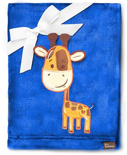Be Mammy Manta Caliente Manta Niño Cobija Invierno Regalo Bebe Niña Baby Blanket BE20-168 (Azul oscuro - Jirafas)
