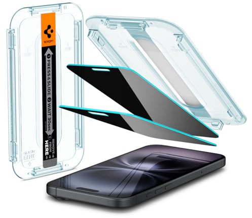 Spigen Glas.tR EZ Fit Sichtschutz Schutzfolie kompatibel mit iPhone 16 Plus, iPhone 15 Plus, 2 Stück, Privacy Schutz, Kratzfest, 9H Härte Folie