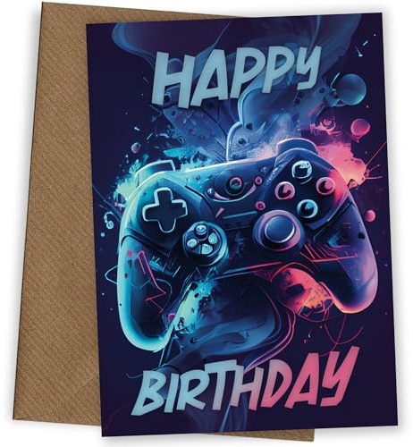 Cyberpunk Games Controller Geburtstagskarte für Jungen! Kinderkarte für großen Neffen, Enkel, Gottsohn, Bruder, Controller, Happy Birthday