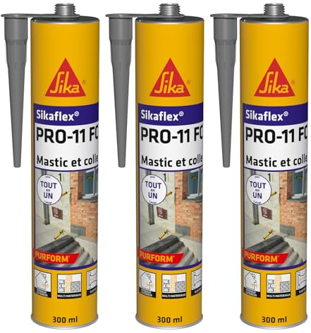 SIKA - Lot de 3 - Mastic polyuréthane PU tout en 1 - Sikaflex PRO 11 FC Purform Gris Béton - Collage puissant - Multi-matériaux - Etanche - Intérieur et Extérieur - Construction et Bricolage - 300ml