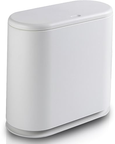 Shally Dogan Pattumiera da Bagno Capacità 9 Litri, Contenitore Spazzatura in Poliuretano con Apertura Push a Pressione, Design Moderno, Salvaspazio, Anti Rilascio Odore, 32.5 x 15 x 32 cm (Bianco)