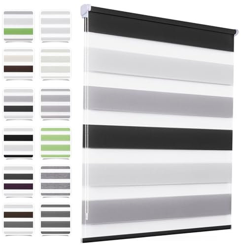 MupFup Doppelrollo Klemmfix ohne Bohren 35x120cm(BxH) Weiß-grau-anthrazit,Rollo Klemmrollo mit Lichtdurchlässig/Höhe Stufenlos Verstellbar für Schlafzimmer,Badezimmer,Wohnzimmer Fenster und Tür