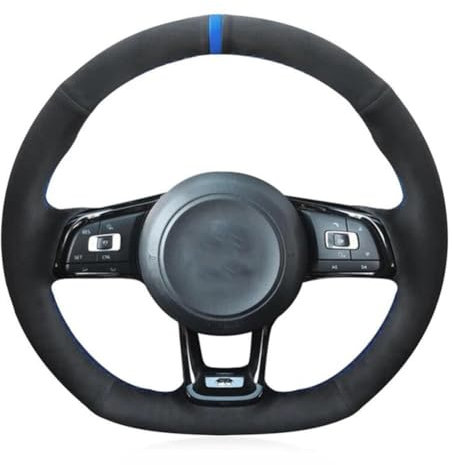 SKITTO Schwarze Wildleder blaue Markierung Auto Lenkradbezug, für Volkswagen Golf 7 GTI Golf R MK7 Polo GTI Scirocco 2015 2016