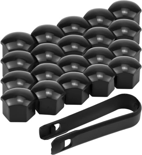 volumoon 20Pcs Wheel Nut Covers 17mm Car Wheel Nut Caps, Nut Bolt Caps Covers, Universal Wheel Bolt Covers, Hexagonal Tire Nut Covers with Removal Tool for Cars, Black