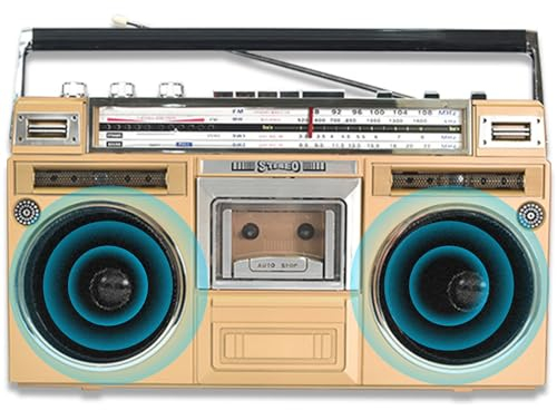 ANOUSH Tragbarer Stereo-Kassettenrekorder aus den 80er-Jahren mit 2 Lautsprechern, U-Disk/SD-Karte/TF-Karte, AC/DC-Stromversorgung, gleichmäßige Wiedergabegeschwindigkeit Champagne
