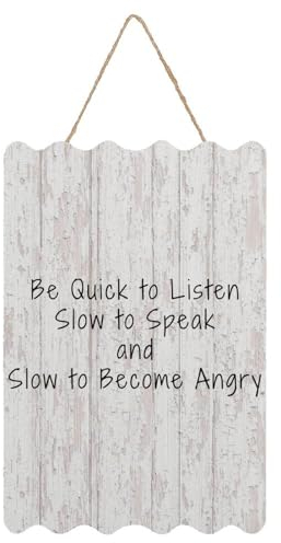 Willkommensschild Be Quick to Listen Slow to Speak And Slow to Become Angry, Holzschild mit Zitat, 20,3 x 30,5 cm, rustikale Holzschilder für Schule, Kindergarten, Klassenzimmer, Haustür, Veranda,