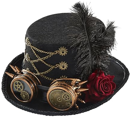 Luckxing Hut Zylinder Steampunk Mit Brille, Zahnrädern Und Federn Unisex Piraten-Stil Steampunk Zylinder Hut Verkleidungszubehör Für Film-Requisiten, Verkleidungspartys, Festivals,