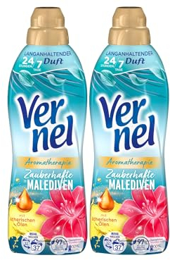 VERNEL Aromatherapie Zauberhafte Malediven Weichspüler 2x 37 WL (74 Waschladungen), langanhaltender Wäscheduft mit ätherischen Ölen für 24/7 Frische, recycelbare Flasche
