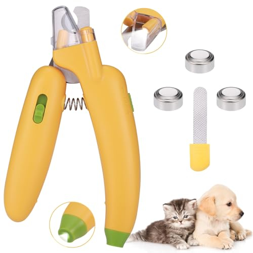 JIZZU Nagelknipser LED für Hunde Katzen, Profi Krallenschere, Nagelknipser für Katzen, krallenschere mit Led, Haustier-Nagelknipser mit Sicherheitsschild, Haustiere Krallenpflege