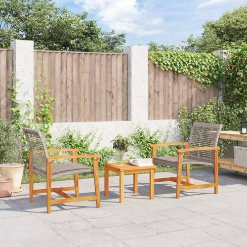 LAPOOH Gartenstühle 2 STK. Grau Poly Rattan und Akazienholz, Gartensessel, Campingstuhl, Hochlehner, Balkonstuhl, Balkonmöbel, Balkon Stuhl - 367596