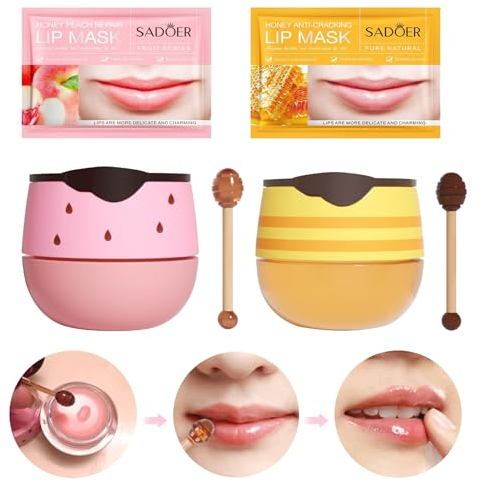 Honeybalm Premium 4-Piece Lip Balm Set - Exfoliating & Hydrating, Strawberry & Honey Flavors - Ideal for Dry, Cracked Lips