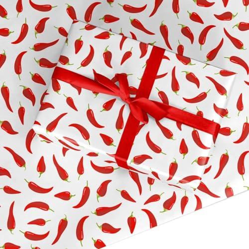 Omslagspapper för chili peppar presentpapper – återvinningsbar matservis presentpapper för män, kvinnor, pojkar och flickor – fet födelsedag och firande presentinslagning av färg för – 6 ark (50 cm x