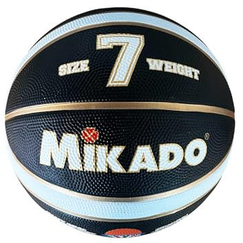 Mikado Sport Basketboll, trefärgad basketboll, tillverkad av PU. Storlek 7 (Italien svart vitt guld)