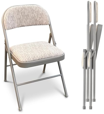 JupiterJX Folding Chairs Set Of 2 Padded Fabric Seat, Heavy Duty Metal Frame Folding Back Rest Chair For Home Office Garden Computer Desk Foldable Chair With Cushioned Pad Seat (Grey, 2 Piece)