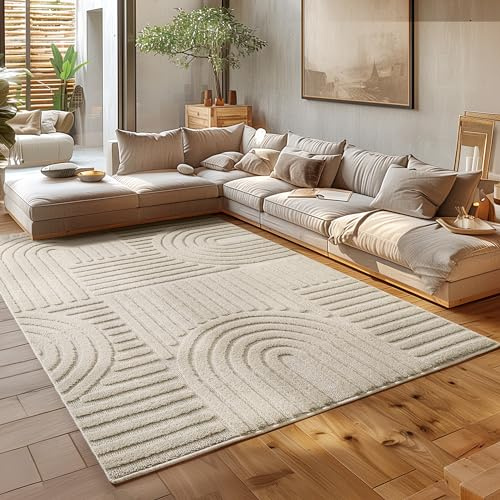 HomebyHome Teppich 280x370 cm Beige, Hochflor Wohnzimmer Teppich, Weich & Flauschig, Skandinavisch Boho Stil, Langflor Shaggy, Pflegeleicht, Jute Rückseite