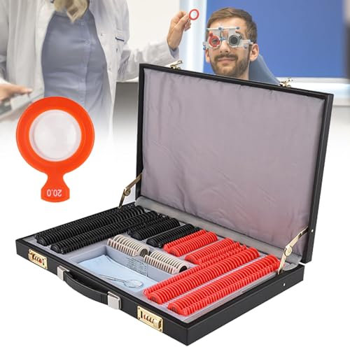 Naturalpowev 266 Pcs Optical Trial Lens Set Optometry Kit, Optical Trial Lens Set with Leather Password Box, for Optics Shops, Optometrists Training Centers