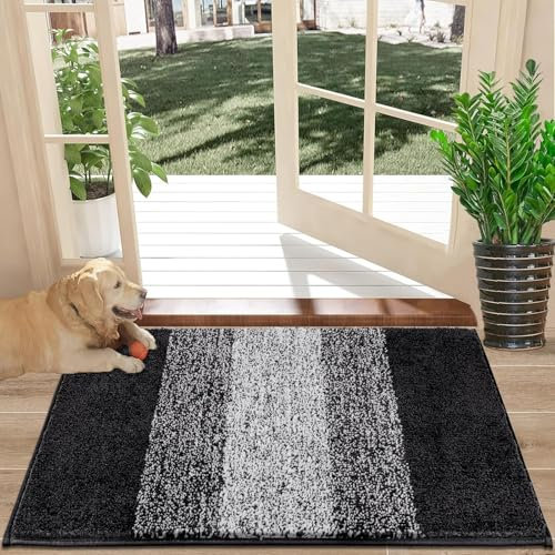 SHACOS Door Mat Indoor, Microfiber Dust Dirt Trapper Door Mats, Non-Slip Machine Washable Floor Mat, Pets and Dog Mat, Super Absorbent Entrance Mat, Black, 40 x 60 cm