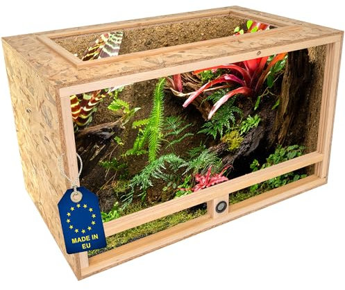 ITA Holz Terrarium 100x60x60 cm mit Offenem Dach & Integriertem Hygrometer - Holzterrarium aus OSB-3 Platten - Terrarien für Reptilien, Schlangen, Amphibien - EU Produkt, FSC Zertifiziert