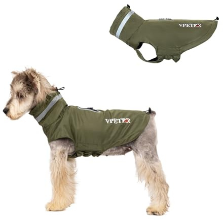 BT Bear Hunde-Regenmantel, verstellbar, wasserdicht, leicht, mit reflektierenden Streifen, Hundeponcho, Regenmantel für kleine Hunde, Olivgrün, Größe L