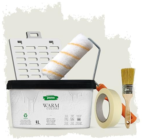 PECTRO Pintura Una Capa 4L (6,3kg) - incluye Rodillo, Rejilla, Brocha y Cinta - Pintura Interior Paredes y Techos Mate, colores cálidos, lavable de gran durabilidad y cubrición